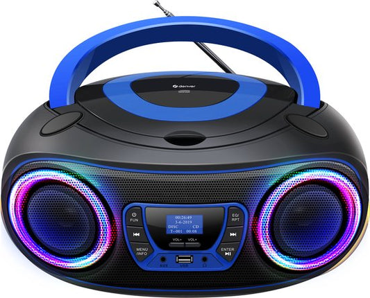 Denver Tragbares DAB-Radio CD-Player Kinder - Bluetooth - Lichteffekte - Boombox - AUX - FM - TDB212BLUE