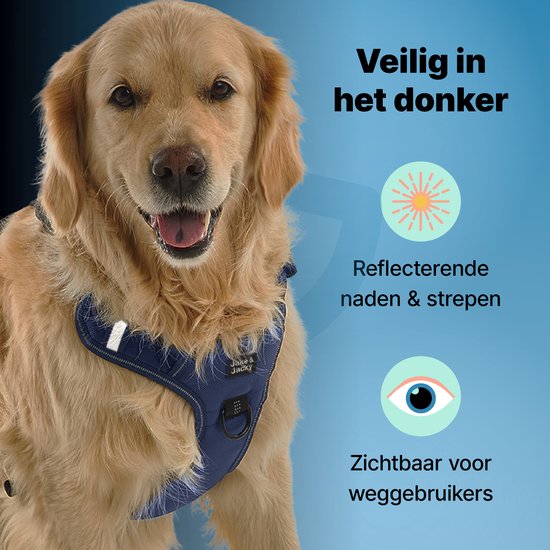 Jake und Jacky Hundegeschirr - Anti-Zieh-Geschirr - Hundegeschirr - Y-Geschirr Hund - Reflektierend - Blau - Größe XL