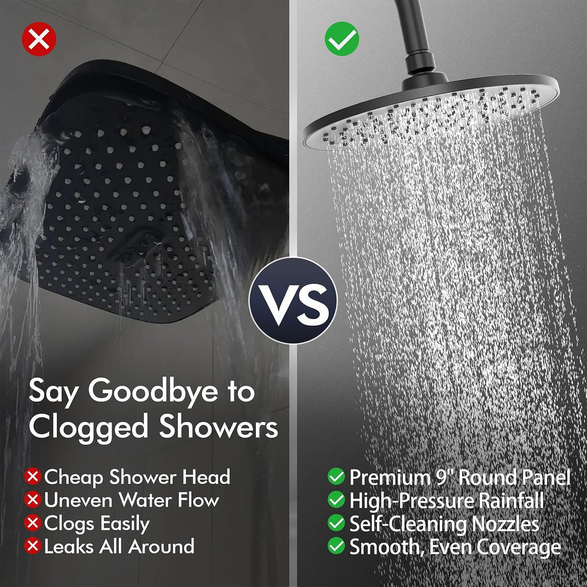 Homelody Regenduschen-Set ohne Wasserhahn – Handbrause mit 4 Einstellungen – Kopfbrause 9 Zoll – Höhe 101,4 cm – Edelstahl – Mattschwarz