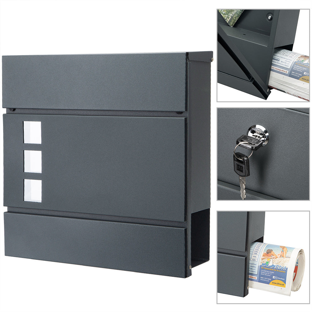 Monzana Design-Briefkasten mit Sichtfenster in Anthrazit