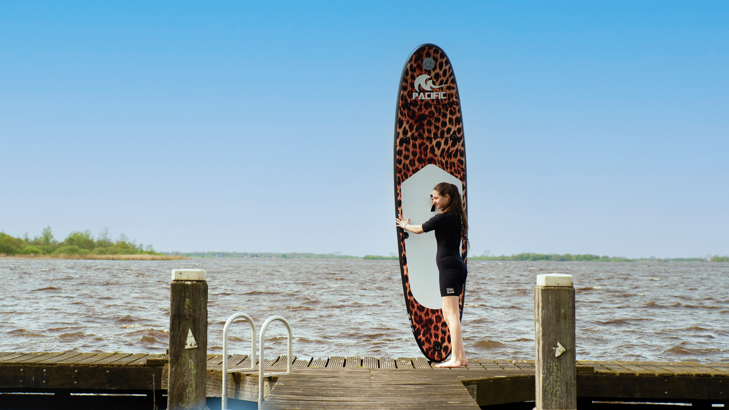 Pacific Special Edition Sup Board - Aufblasbares Paddle Board - Extra Sturdy - 305 cm - Komplettes Sup-Paket - max 100 kg - Panther print white