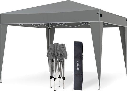 LifeGoods Party Tent Plus - Faltzelt - 3x3 m - Einfacher Aufbau - Verstärkter Rahmen - Wasserdicht - Tragetasche - Grau