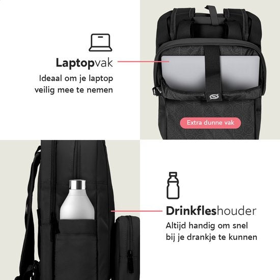 ONYX Rucksack 20L mit Laptop-Fach - Herausnehmbare Organizer-Tasche - Damen und Herren - Laptop-Tasche - Schultasche - Rucksack - Schwarz