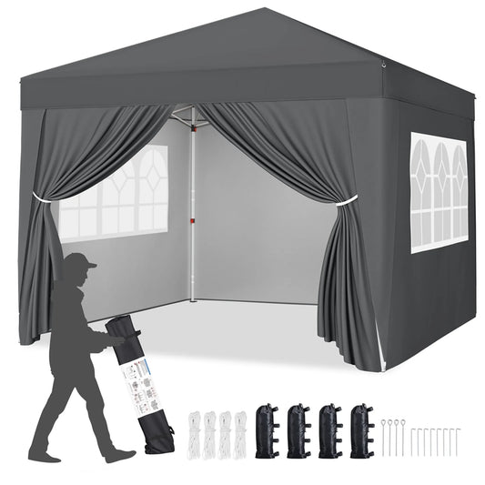 Yaheetech Faltpavillon 3 x 3 m – Verstellbar von 267 bis 287 cm – 4 Seitenwände – UV-Schutz 50+ – Wasserdicht – Dunkelgrau