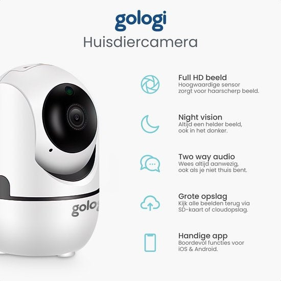 Gologi Haustierkamera - Hundekamera - Haustierkamera - Sicherheitskamera - Sicherheitskamera - Für alle Haustiere - Mit Wifi