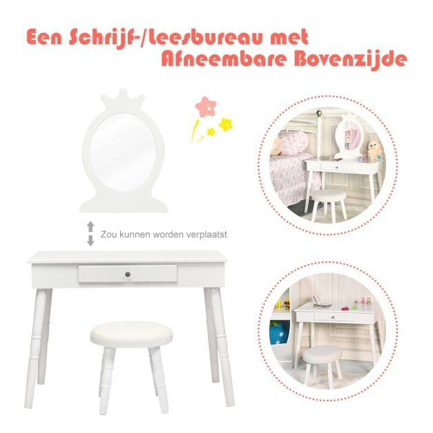 Coast Schminktisch für Kinder - Mit Schublade - Inkl. Hocker - Weiß