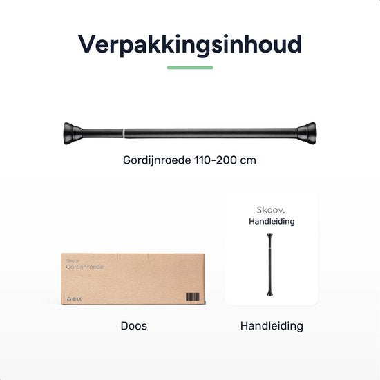Vorhangstange - Schwarz - 110 bis 200cm - Ohne Bohren - Schiene - Ausziehbar - Vorhangschienen komplett - Selbstklebend