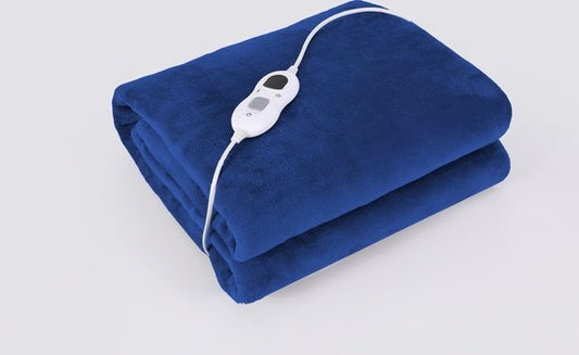 Elektrische Fleece-Heizdecke - 1/2 Person kariert/Sherpa - 180x130 cm Kuscheldecke - Waschmaschinenfest - Couverture chauffante - 6 Heizstufen - Blau