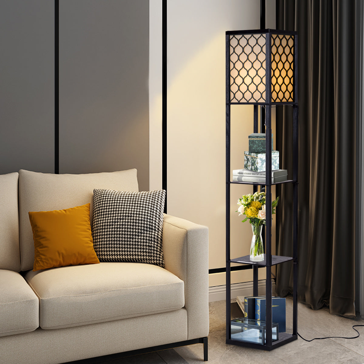Coast Moderne Stehleuchte mit 3 Ablagen - 160 x 26 x 26 cm - Schwarz