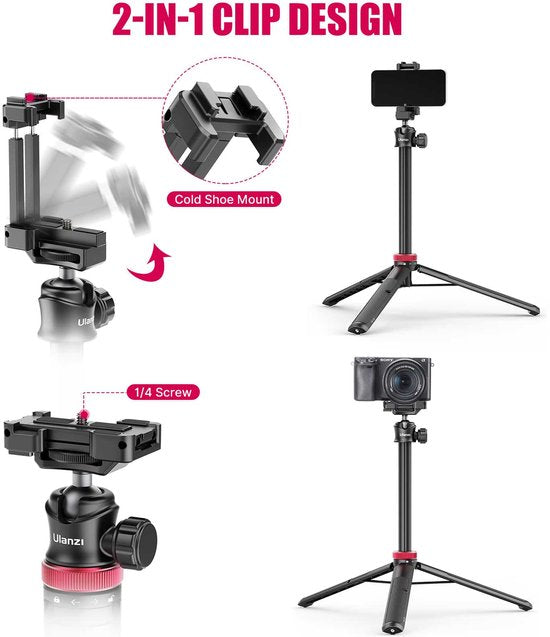 Ulanzi MT-44 Selfie-Stick-Stativ für Smartphone und Kamera – 146 cm – Schwarz