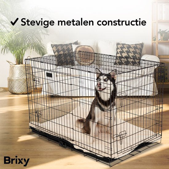 Brixy Hundebank - Bank für Hunde - Größe XXL - faltbar - 122 x 76 x 84 CM - 2 Türen - Schwarz