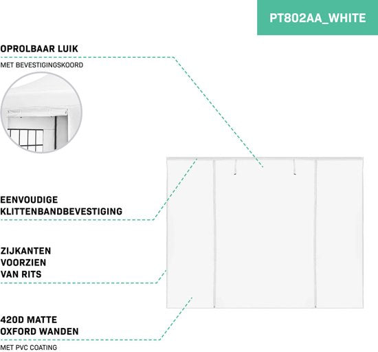 VONROC Seitenwandset - Für Premium Partyzelt PT501XX - Wasserdicht - 50+ UV Schutz - Weiß