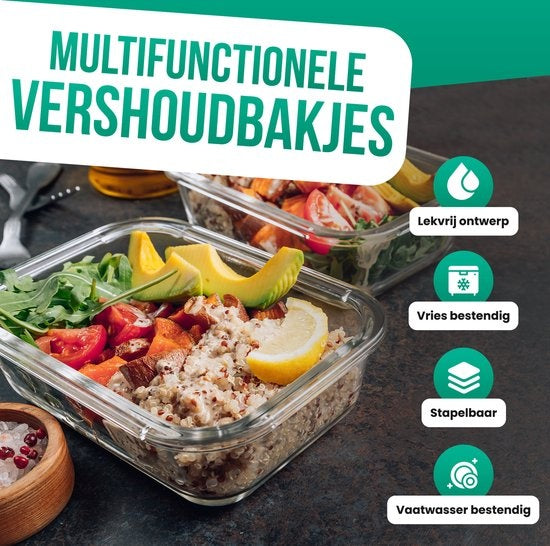Avalo Einmachschalen Glas - Mahlzeit Vorbereitung Trays - Gefrierschrank Trays - mit Deckel - 5 Stück 1060ml