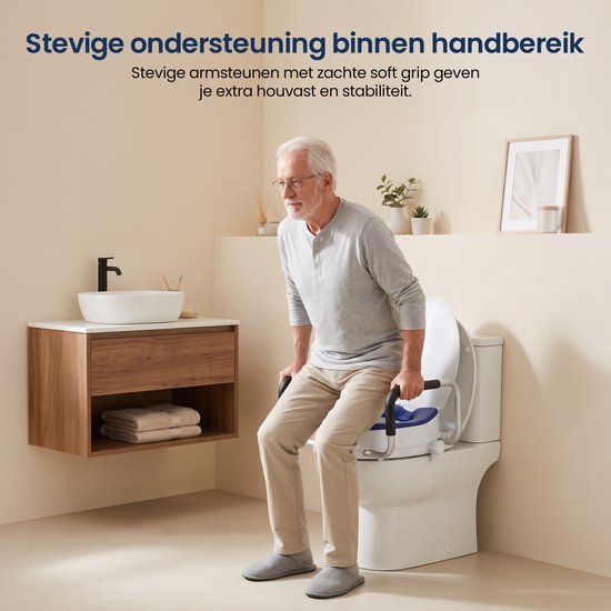 Truesafe Toilettensitzerhöhung 10 cm – Universalgröße – Mit Armlehne und Deckel – Erhöhter Toilettensitz – Ergonomisches Sitzkissen – Sitzerhöhung für Erwachsene und Senioren