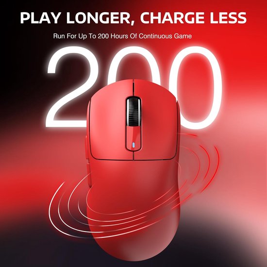 ATTACK SHARK Kabellose Gaming-Maus - Kabelgebunden/2.4G/BT5.4 - Leichtgewicht 49G - PAW3395 - 26000DPI - Rot