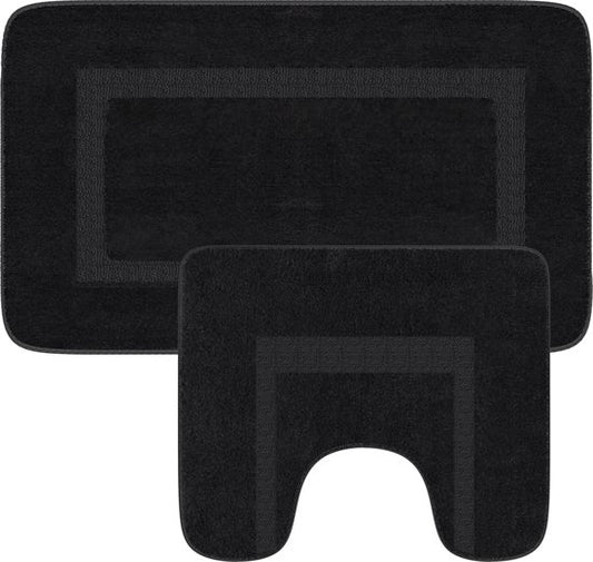 Loti Living Bademattenset mit Toilettenvorleger Anti-Rutsch - Duschvorleger - Badezimmervorleger - Bodenvorleger - Bademattenset Toilettenvorleger - Bademattenset Anti-Rutsch - Schwarz - 50x80 cm + 50x40 cm