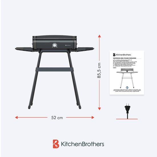 KitchenBrothers Electric BBQ - Steh- und Tischgrill - Tischgrill - Antihaftbeschichtung - 24x50cm Grillfläche - 2200W - Schwarz