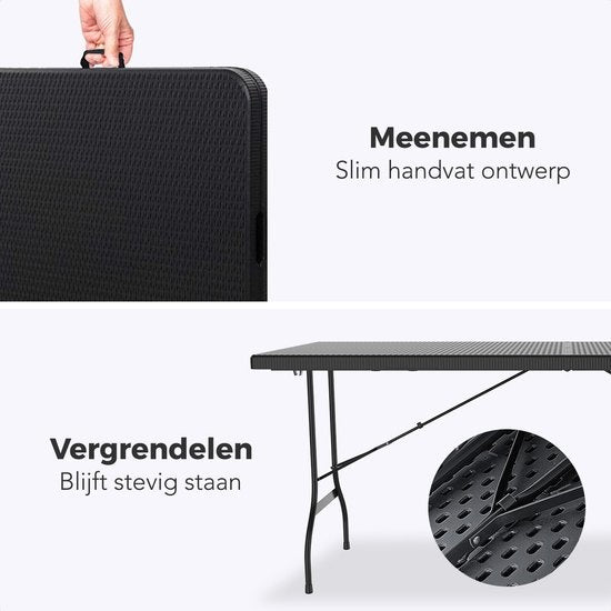 LifeGoods Zusammenklappbarer Tisch - 180 cm - Campingtisch - 6 bis 8 Personen - Klapptisch - Schwarz