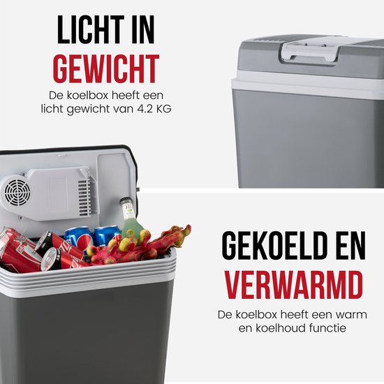 DistinQ Elektrische Kühlbox für Auto und Camping - Kühlbox elektrisch mit Heizfunktion - 12v 230 Volt - 20L - Grau
