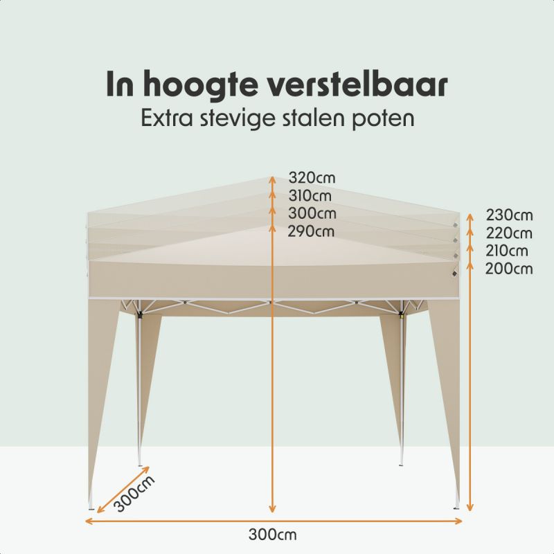 LifeGoods Partyzelt - Wasserdicht & UV-beständig - 300 x 300 x 320 cm - Beige