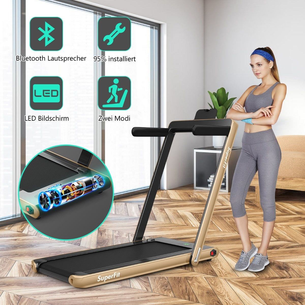 Coast 2 in 1 klappbares Laufband 2,25 PS tragbares elektrisches Laufband gelb gelb