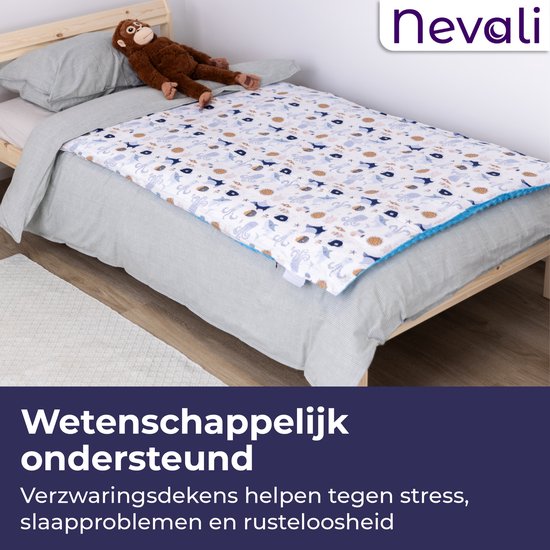 Nevali Gewichtsdecke für Kinder – Bettbezug für Kinder 100 x 150 cm – für alle Jahreszeiten – Blau mit Minky-Punkten – Fleece-Decke für Kinder und Babys
