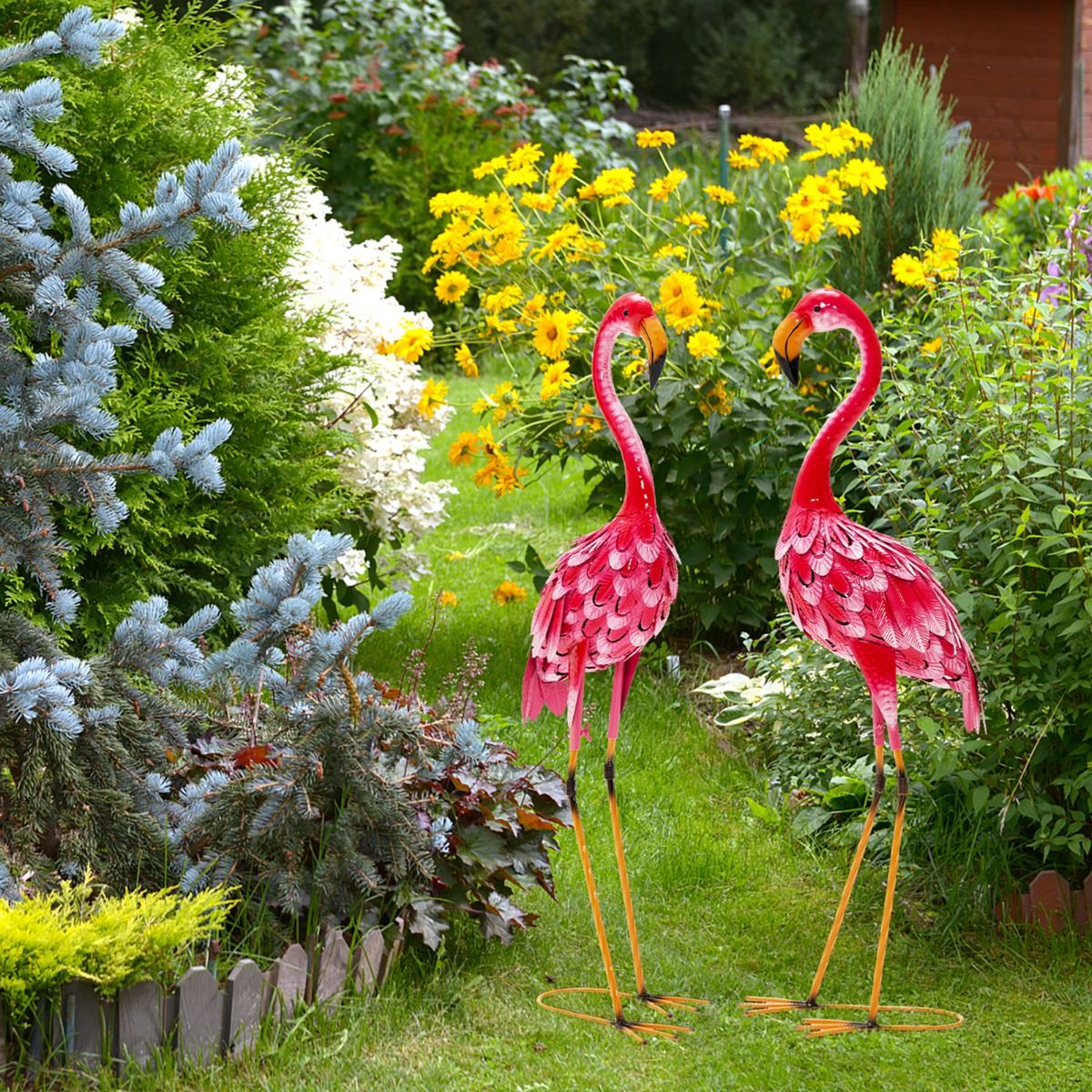 Coast Flamingo Garten Statuen - 2er Set - Metall - Rosa