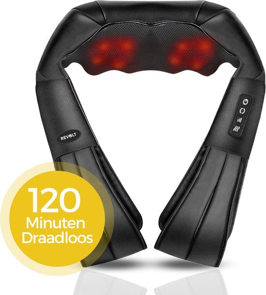 Revolt Massagekissen - 120 Minuten kabellos - Elektrisches Nackenmassagegerät - Infrarot