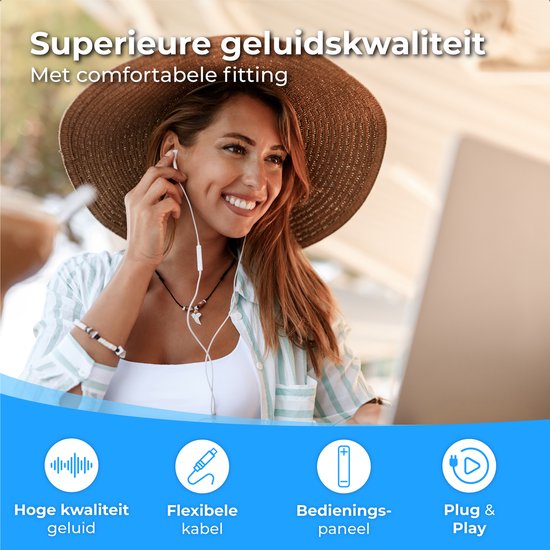 Nuvance - Ohrhörer mit Kabel - USB-C-Anschluss - In-Ear-Kopfhörer mit Kabel - Kabelgebundene Kopfhörer - Kopfhörer mit Kabel und Mikrofon - Weiß