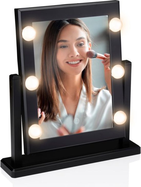 Touch of Beauty Make Up Spiegel - Spiegel mit Beleuchtung - 6 LED warmes oder kaltes weißes Licht - Spiegel stehend 180 Grad neigbar - Make Up Spiegel mit LED Beleuchtung - Weiß oder Schwarz Random