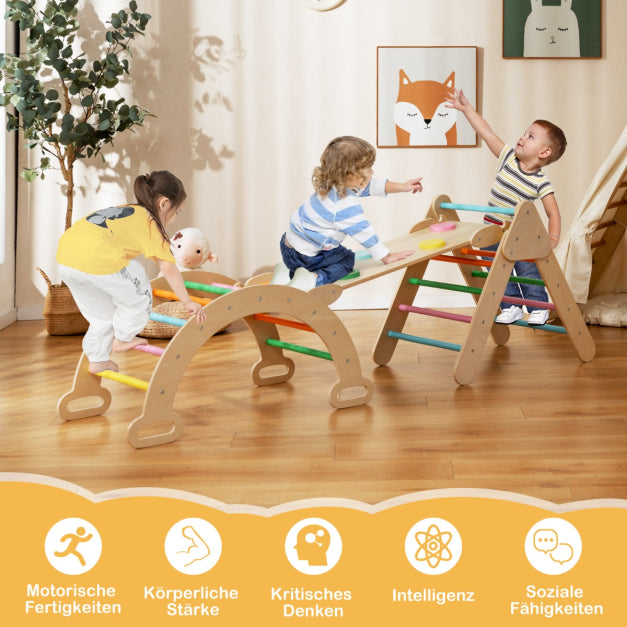 Coast 4-in-1 Holz-Kletterregal-Set - Kletterdreieck, Kletterbogen, Doppelseitige Rutsche/Kletterrampe, 50 kg belastbar - Verschiedene Abmessungen - Buchenholz - Farbenfroh