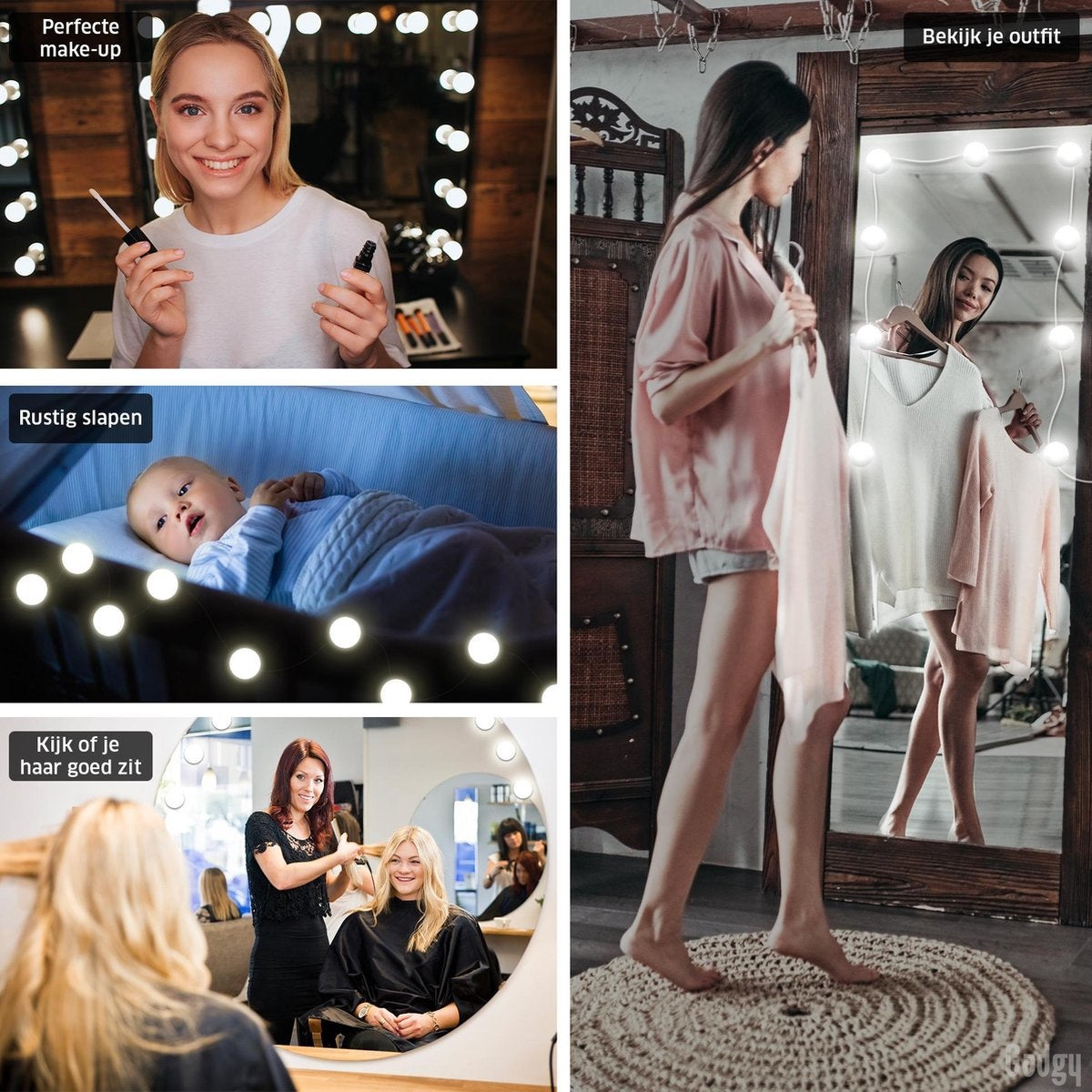 Gadgy Hollywood Mirror With Lighting - Spiegel mit Licht - 10 LED-Birnen - Dimmbar (SPIEGEL NICHT INBEGRIFFEN)