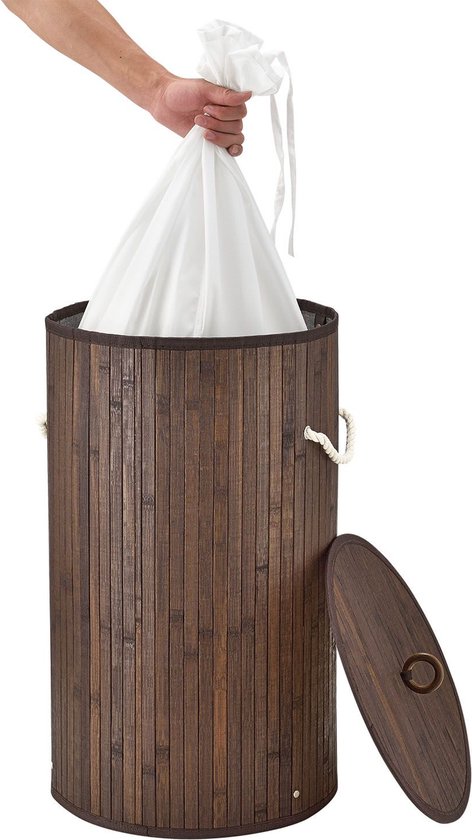 Bambus-Wäschekorb Curly - 55 Liter - Braun - inkl. Wäschesack & Deckel