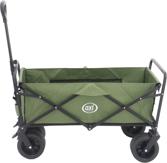 AXI AB131 Zusammenklappbarer Handwagen – Grün – Mit Deichsel, Bremsen und Schutzhülle – 100 kg Tragkraft – Leicht zu transportieren – Metall
