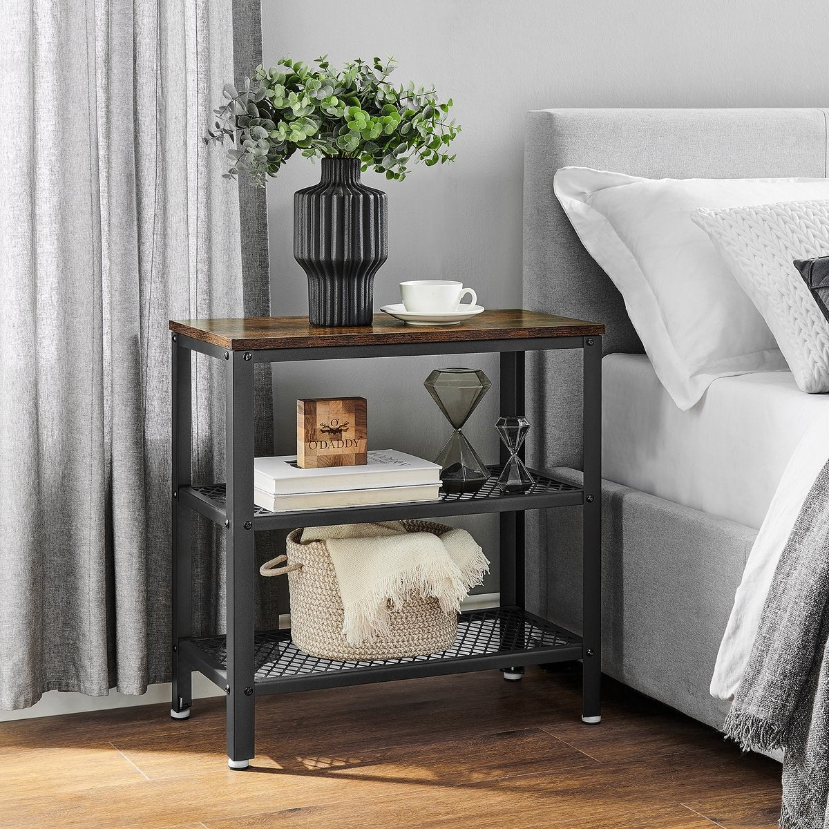 O'DADDYÂ® Wandtisch - Beistelltisch Industrial - mit 2 Netzablagen - Beistelltisch 60x30x60 cm - Flurtisch - Farbe braun