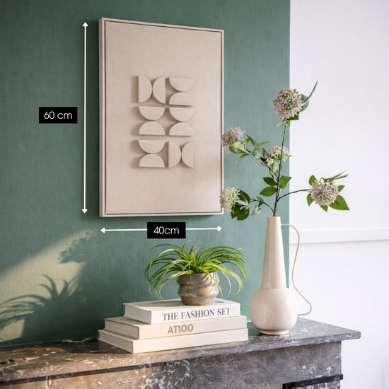 Mica Decorations Wanddekoration – Wandpaneel mit abstrakter Kunst, 60 x 40 x 3 cm – Wohnaccessoire für Wohnzimmer oder Schlafzimmer – Hellgrau