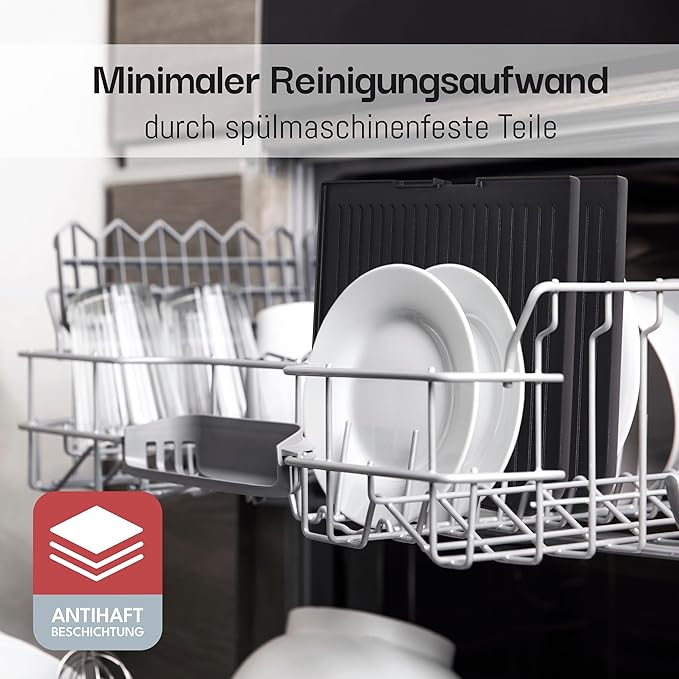 LEBENLANG Elektro-Tischgrill - 2400W - inkl. Grillzange und Spritzschutz - 30 x 23,7 x 15 cm - Edelstahl