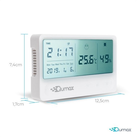 Qumax Digital Hygrometer - Raumthermometer - Luftfeuchtigkeitsmesser mit Halbjahresbatterie - Weiß