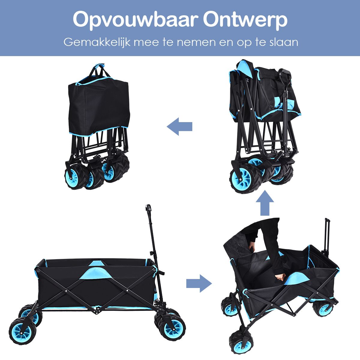 Faltbarer Wagen Coast - Max. 50 kg - 118 x 55 x 97 cm - Schwarz / Blau