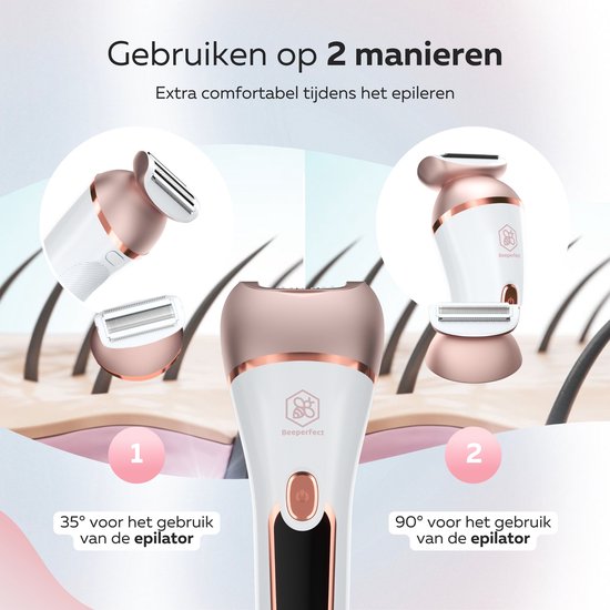 Beeperfect 7 in 1 Epilierer für Frauen - Bikini-Trimmer - Wiederaufladbar - Wasserdicht - 7 Aufsätze - weiß/rosa