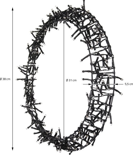 H&S - Weihnachtskranz - Ring - ˜38cm - 300led - Extra Warm White - 8 Einstellungen