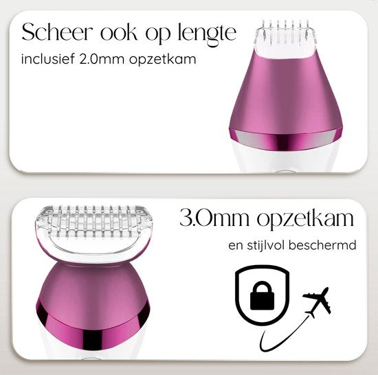 Sansbeauté® 6-in-1 Ladyshave - Gesicht - Achselhöhlen - Beine - Bikinizone - Rasierer für Frauen - Epilierer - Epilierer für Damen - Trimmer für Frauen - Bikini Trimmer - USB Wiederaufladbar