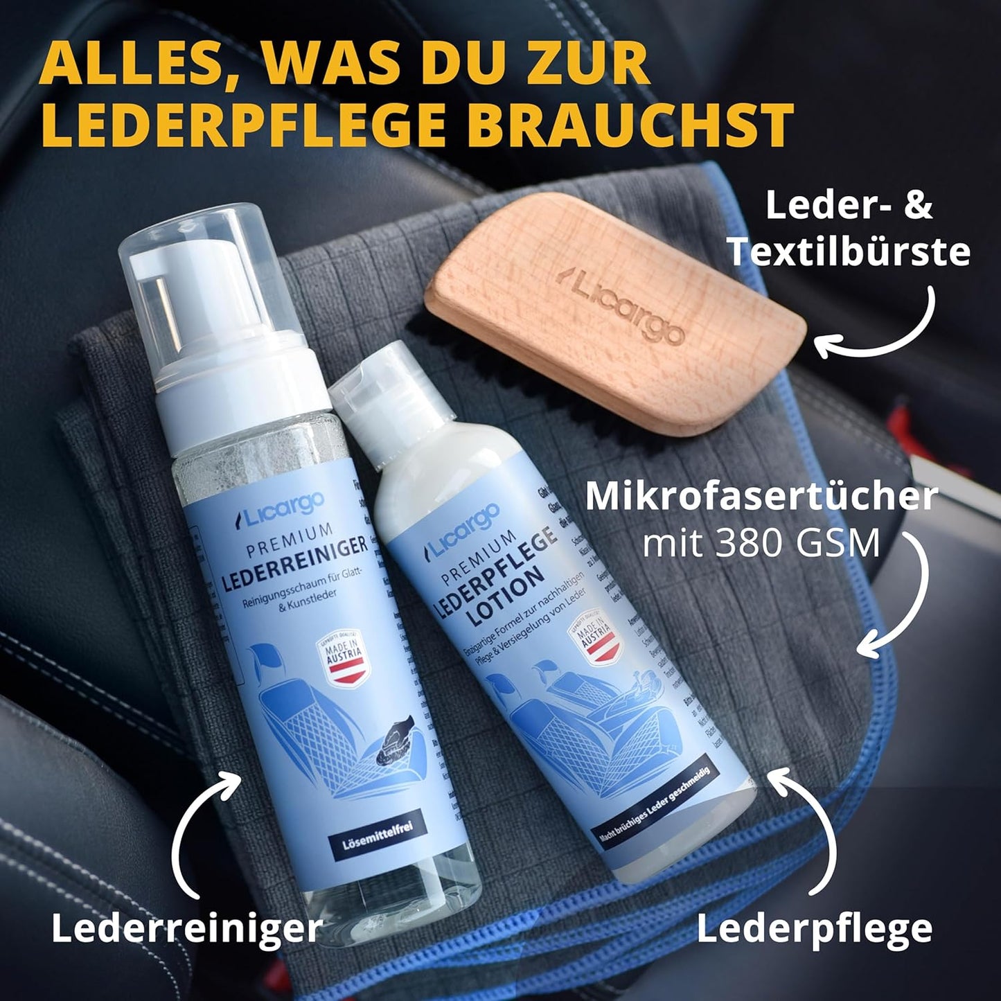Licargo – Lederreinigungsschaum für Autos – für glattes Leder und Kunstleder – 200 ml