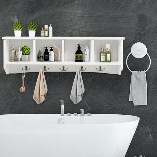 Coast - Wandgarderobe mit Ablage - 5 Haken - 72 x 15,5 x 23 cm - Weiß