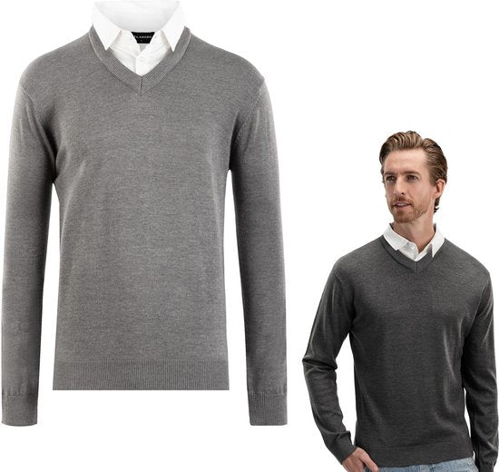 Milanoro - Herren Pullover mit Hemdkragen - Dunkelgrau - S