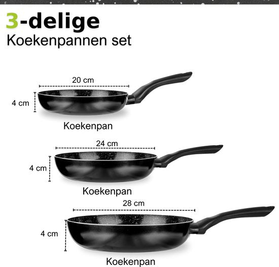 CeraFusion Keramikpfannen Set 3-teilig - Bratpfanne 20, 24 & 28 cm - Bratpfannen - Bratpfannenset - Induktionspfannen - Pfanne - PFAS frei
