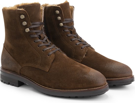 Travelin' Hosio Herren-Schnürstiefel - Lammy-Wollfutter - Cognacbraunes Wildleder