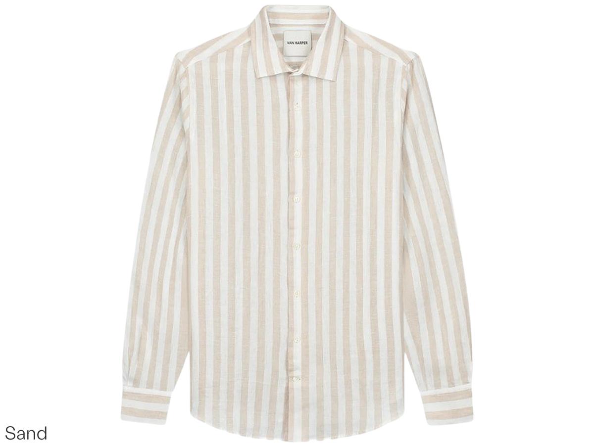 Van Harper Leinenhemd – Regular Fit – Größe XL – Leaf Green Stripe