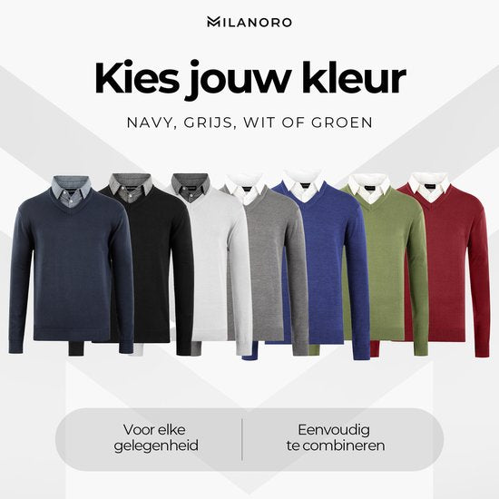 Milanoro - Herren Pullover mit Hemdkragen - Dunkelgrau - S