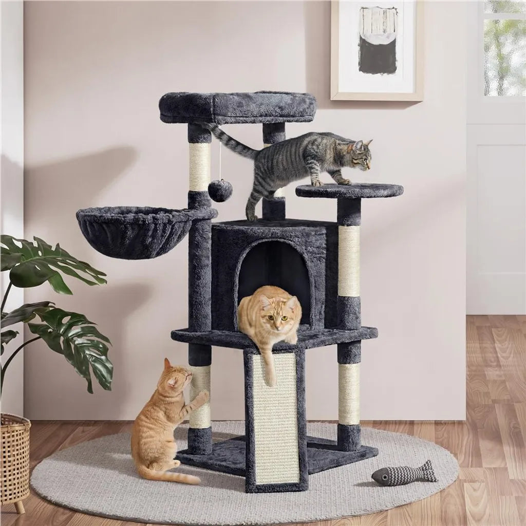 Yaheetech Katzenpfosten - Mit Katzenhaus & Hängematte - 106 cm - Schwarz